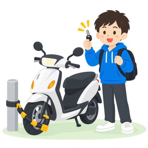 オートバイ盗を防ぐ様子のイラスト