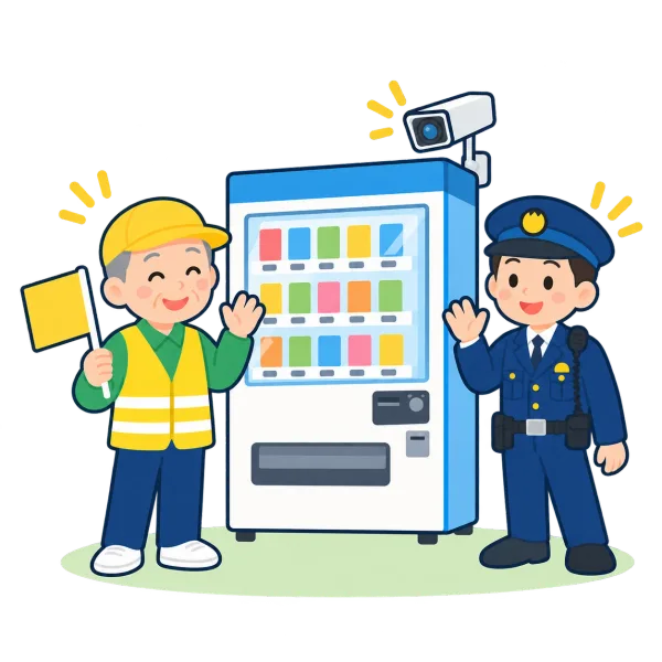 自動販売機ねらいを防ぐ様子のイラスト